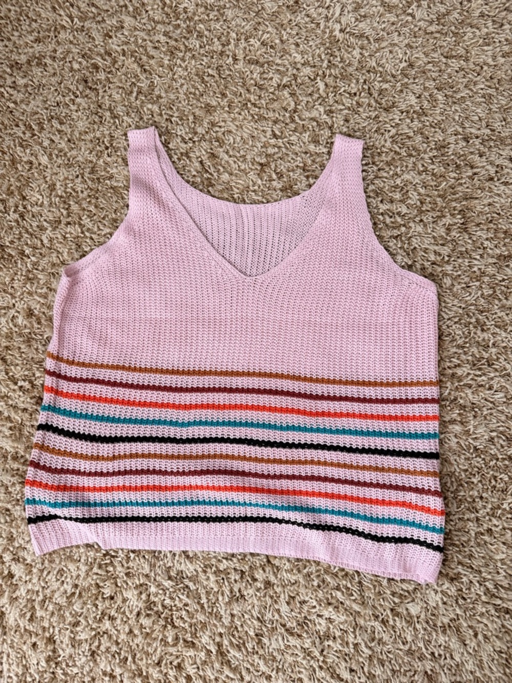 Pink Knit Tank with Multicolor Stripes